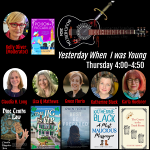 panel of authors and book covers 